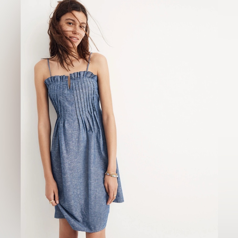 Denim Pintuck Cami mini dress | Madeewll